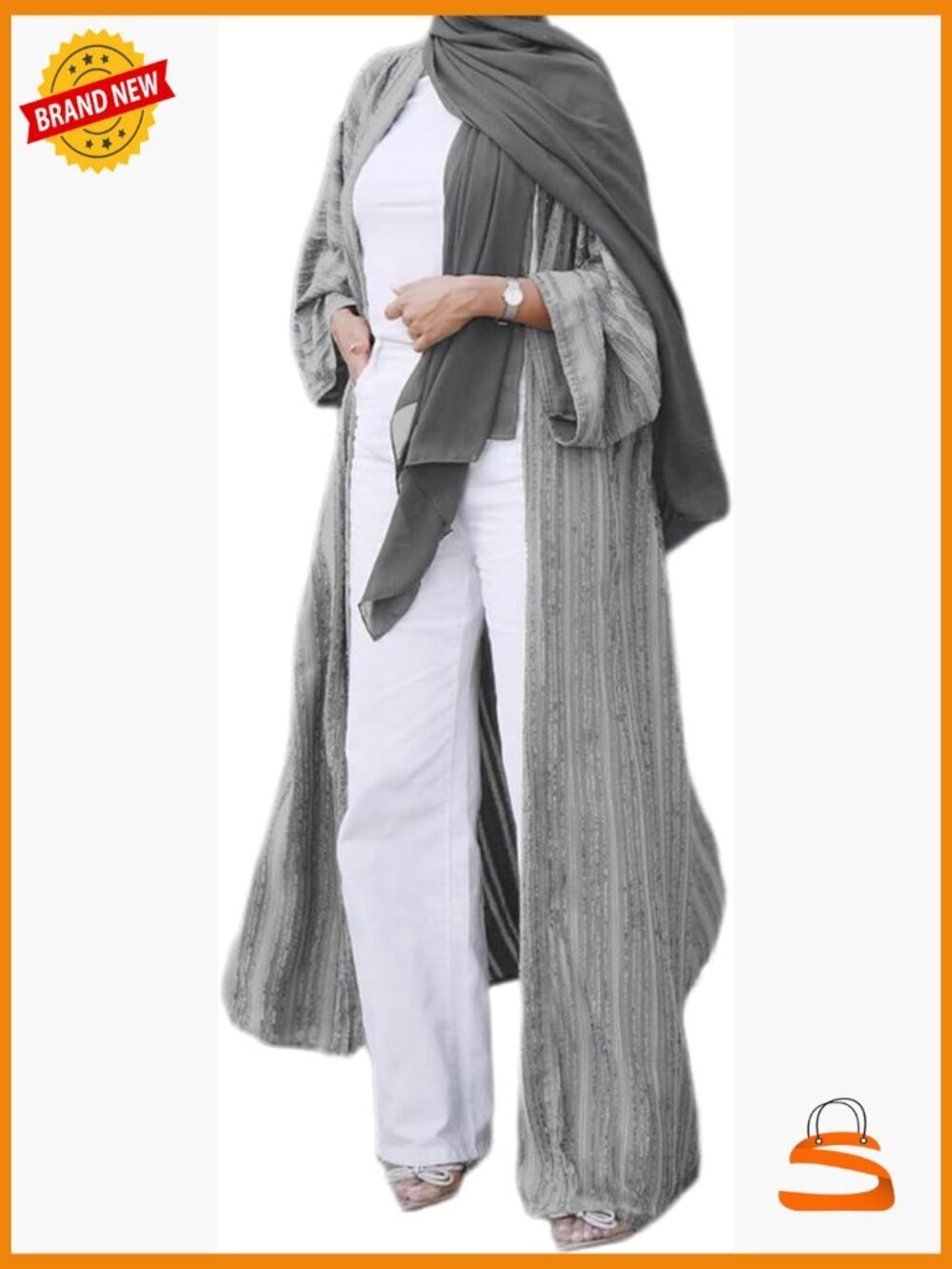 Long Sleeve Open Front Cardigan Abaya Loose Fit Muslim Robe